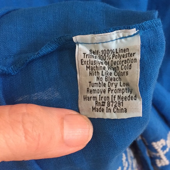 Johnny Was Blue Linen Embroidered Dress Size S - Picture 6 of 8